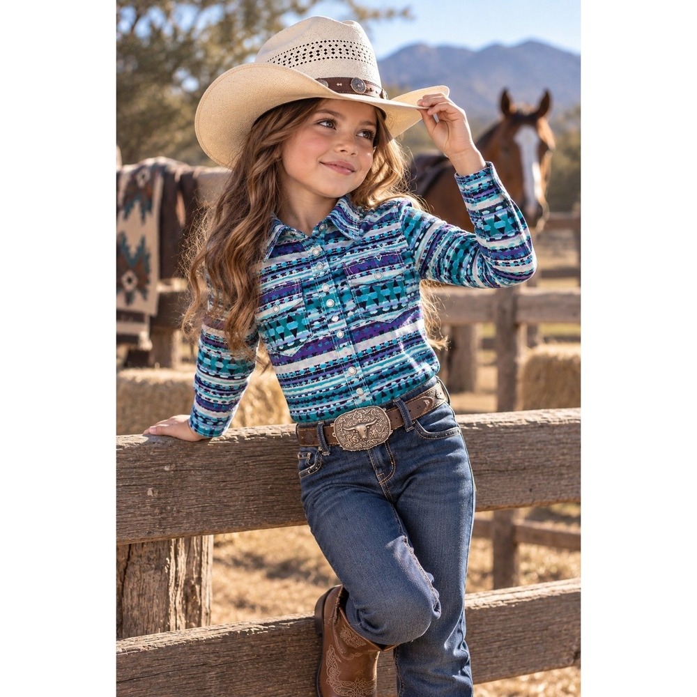 Cowgirl Hardware Youth Girls S 6 Aztec Western Pearl Snap Shirt NWT